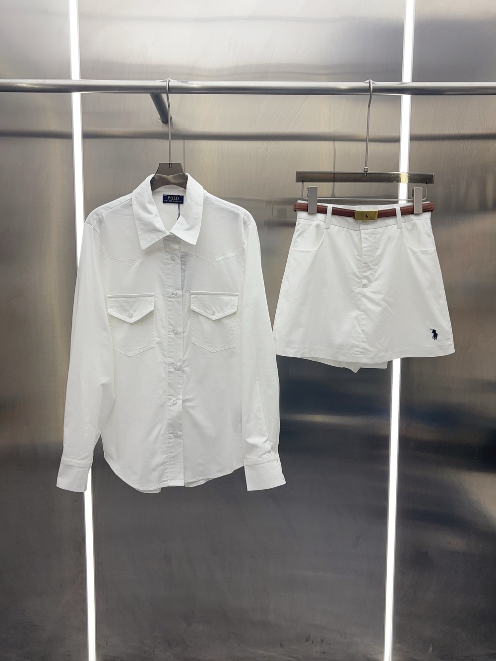 Polo Ralph Lauren white blouse and short skirt set